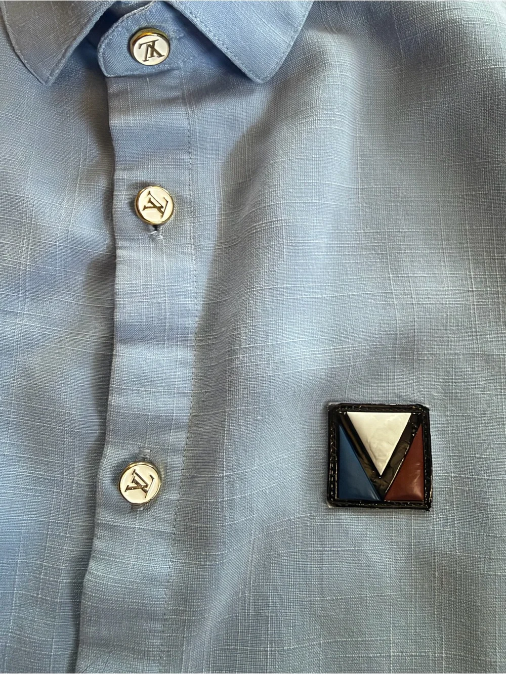 Louis Vuitton Pale Blue Short Sleeve Button-Down Shirt with Patch